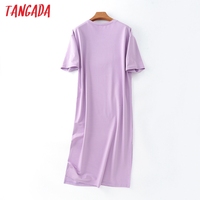 Tangada 2021 kobiet elegancka 95% bawełniana bluza sukienka ponadgabarytowych z krótkim rękawem boczne otwarte panie Midi sukienka 6L60 5